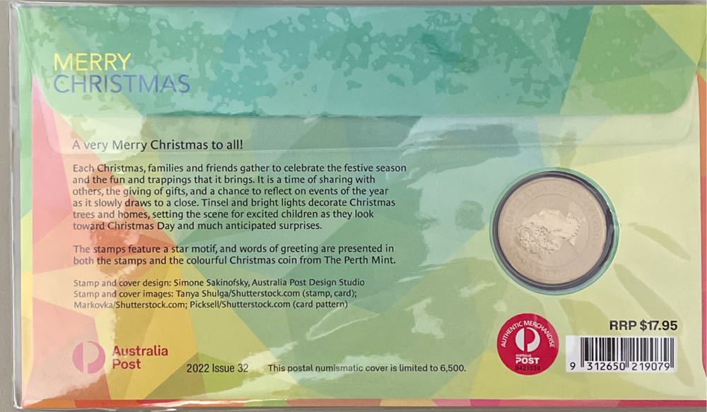 Pnc Australia Merry Christmas Perth Mint $1 Coloured Coin  stamp collectible [Barcode 9312650219079] - Main Image 2