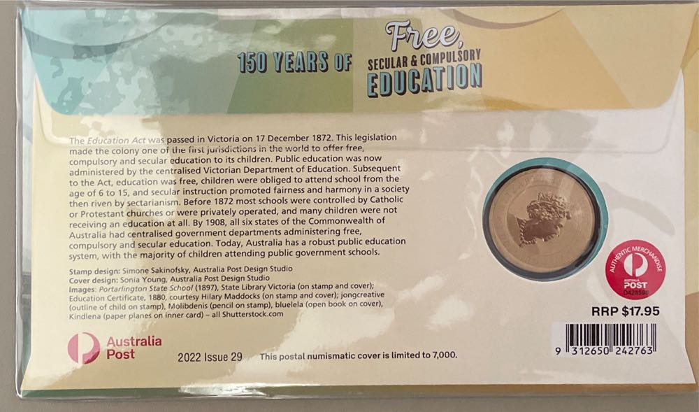 Pnc Australia Free Education 150 Years Perth Mint $1 Coin  stamp collectible [Barcode 9312650242763] - Main Image 2