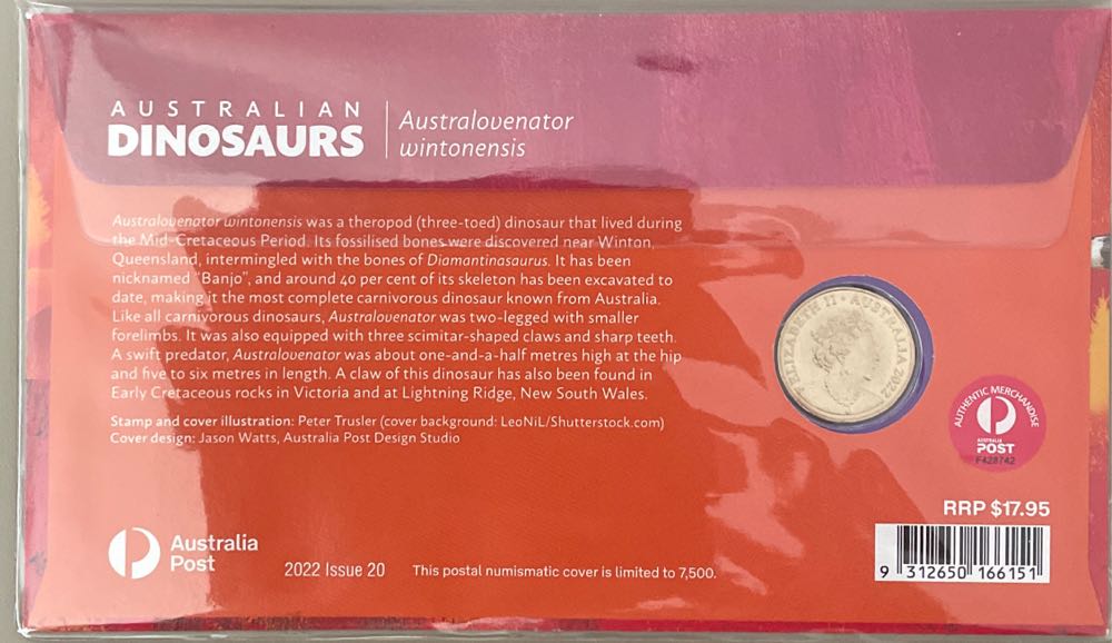 Pnc Australia Australian Dinosaurs Australovenator Wintonensis Ram $1 Coin  stamp collectible [Barcode 9312650166151] - Main Image 2