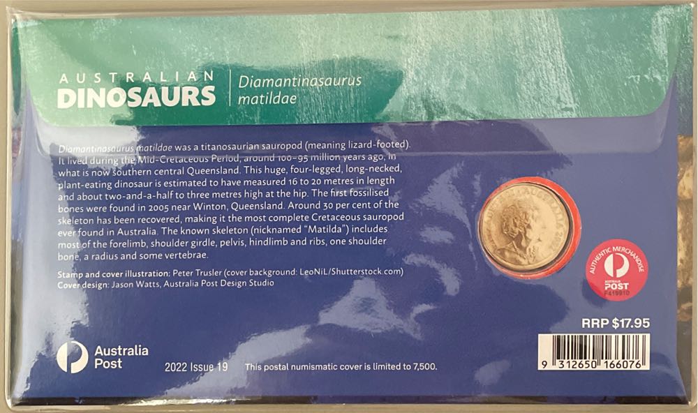 Pnc Australia Australian Dinosaurs Diamantinasaurus Matildae Ram $1 Coin  stamp collectible [Barcode 9312650166076] - Main Image 2