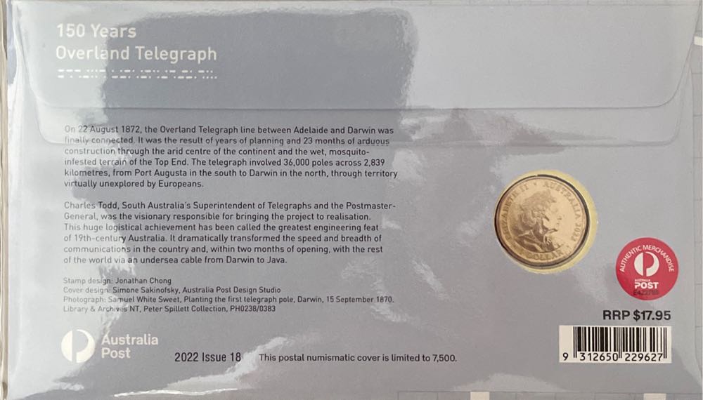 Pnc Australia Overland Telegraph 150 Years Ram $1 Commemorative Coin  stamp collectible [Barcode 9312650229627] - Main Image 2
