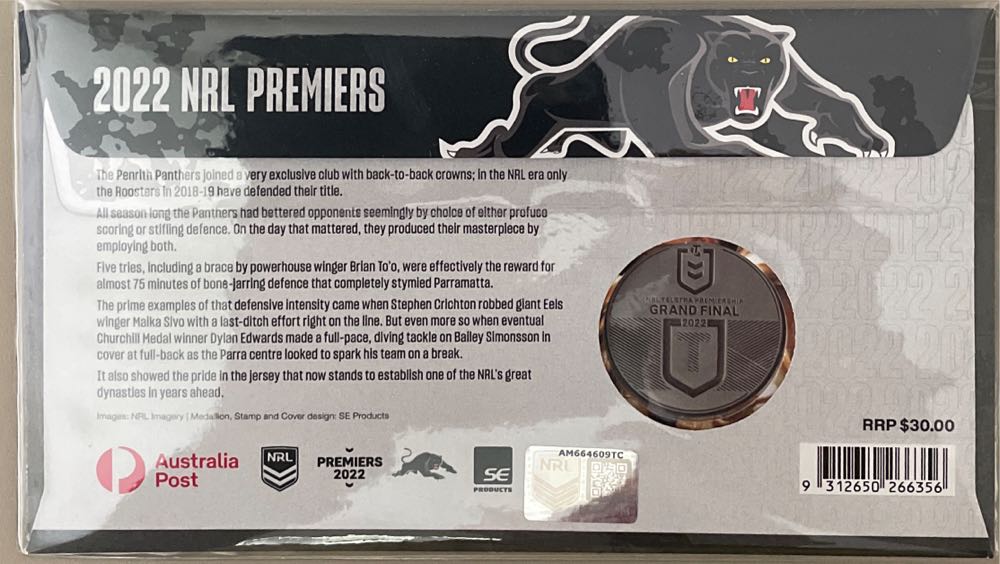 Pnc Australia Penrith Panthers Nrl Premiers Medallion Limited Edition 1000  stamp collectible [Barcode 9312650266356] - Main Image 2