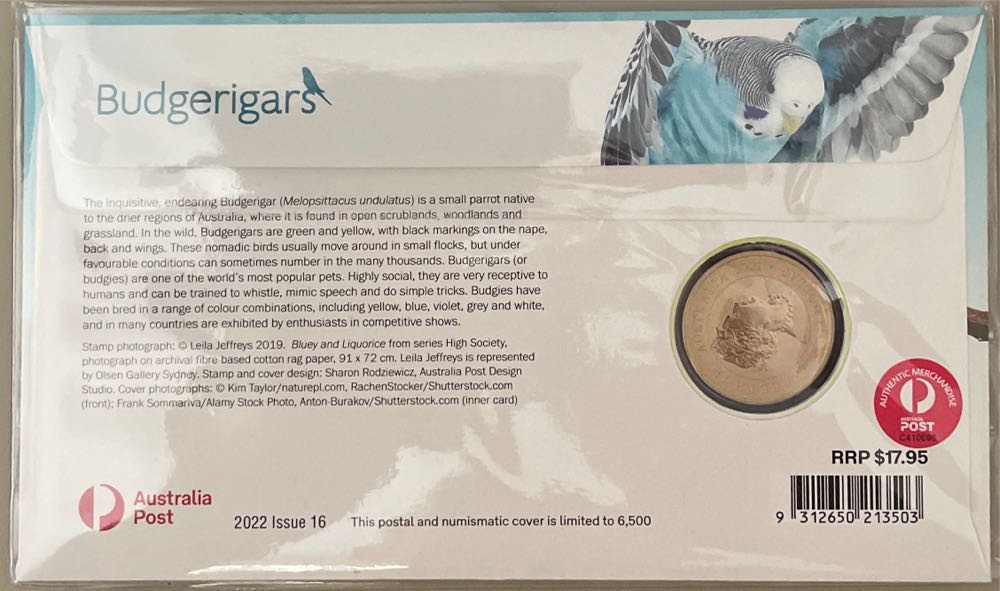 Pnc Australia Budgerigars Perth Mint $1 Coloured Coin  stamp collectible [Barcode 9312650213503] - Main Image 2