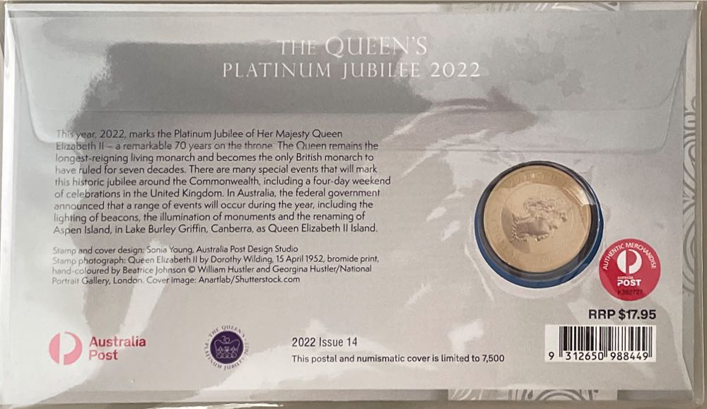 Pnc Australia Pnc: The Queen’s Platinum Jubilee Perth Mint $1 Commemorative Coin Queens  stamp collectible [Barcode 9312650988449] - Main Image 2