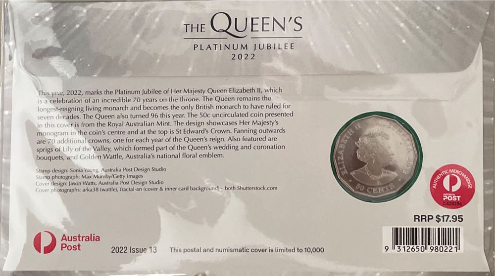 Pnc Australia The Queen’s Platinum Jubilee Ram 50c Commemorative Coin  stamp collectible [Barcode 9312650980221] - Main Image 2