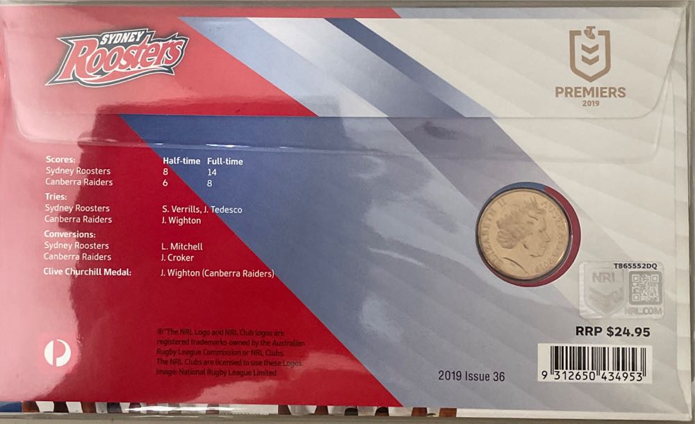 Pnc Australia Sydney Roosters Nrl Premiers Ram $1 Coin Limited Edition  stamp collectible [Barcode 9312650434953] - Main Image 2