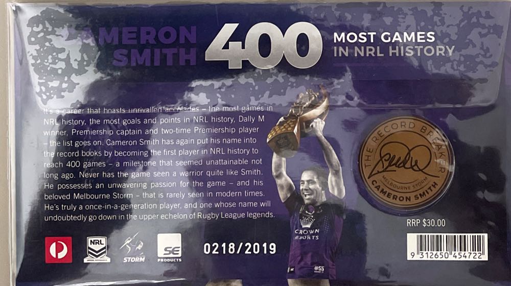 Pnc Australia Cameron Smith 400 Nrl Games  stamp collectible [Barcode 9312650454722] - Main Image 2