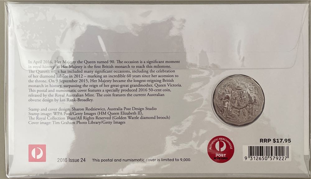 Pnc Australia Qe2 90th Birthday 1998 Portrait Ram 50c Coin Rank Broadley  stamp collectible [Barcode 9312650579227] - Main Image 2