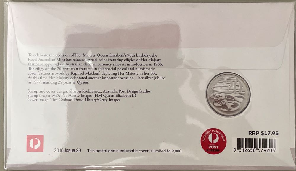 Pnc Australia Qe2 90th Birthday 1985 Maklouf Portrait Ram 20c Coin  stamp collectible [Barcode 9312650579203] - Main Image 2