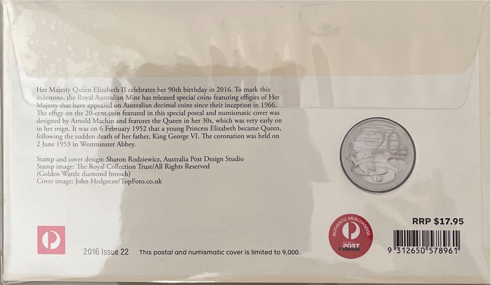 Pnc Australia Qe2 90th Birthday 1966 Machin Portrait Ram 20c Coin  stamp collectible [Barcode 9312650578961] - Main Image 2