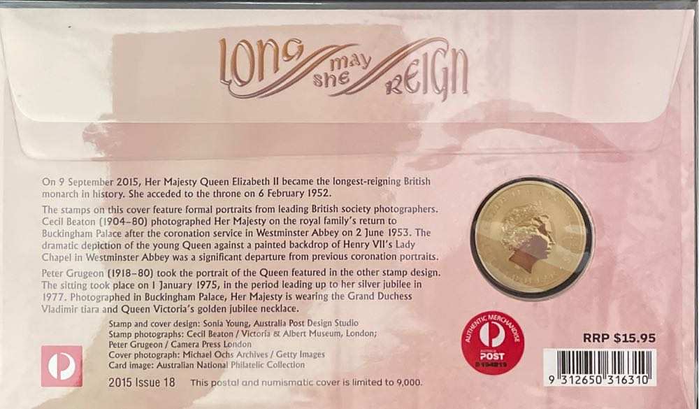 Pnc Australia Long May She Reign Perth Mint $1 Commemorative Coin Queen Ii  stamp collectible [Barcode 9312650316310] - Main Image 2