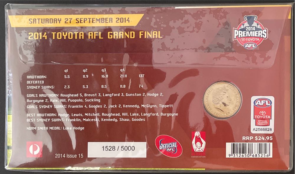 Premiers Ram $1 Afl Premiers Hawthorn Hawks Coin 2014 Pnc Australian Pnc: Australia Limited Edition  stamp collectible [Barcode 9312650685256] - Main Image 2