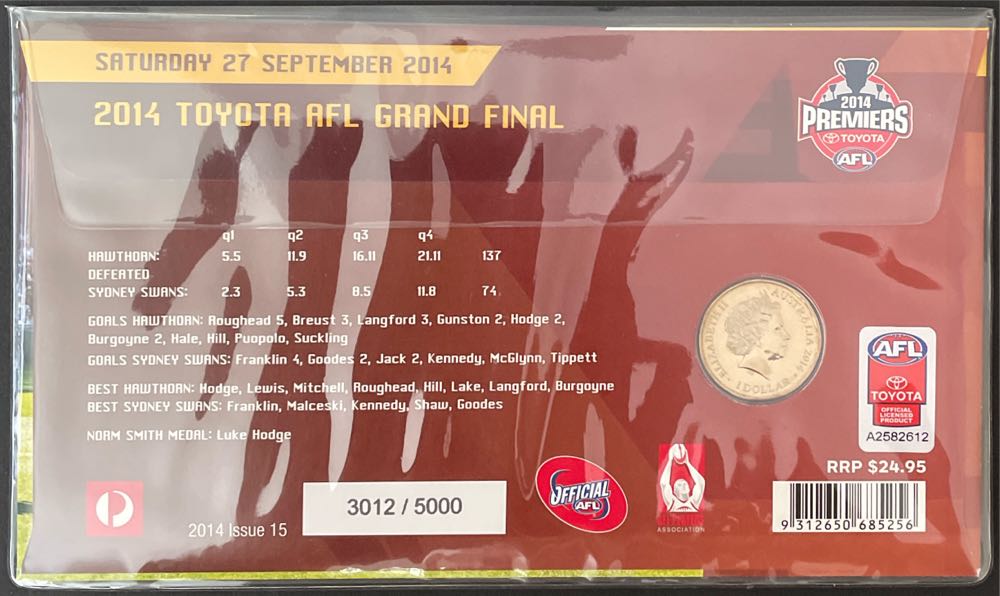 Premiers Ram $1 Afl Premiers Hawthorn Hawks Coin 2014 Pnc Australian Pnc: Australia Limited Edition  stamp collectible [Barcode 9312650685256] - Main Image 3