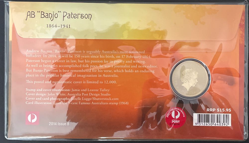 Pnc Australia Ab ”banjo” Paterson Perth Mint $1 Commemorative Coin ~  stamp collectible [Barcode 9312650640392] - Main Image 2