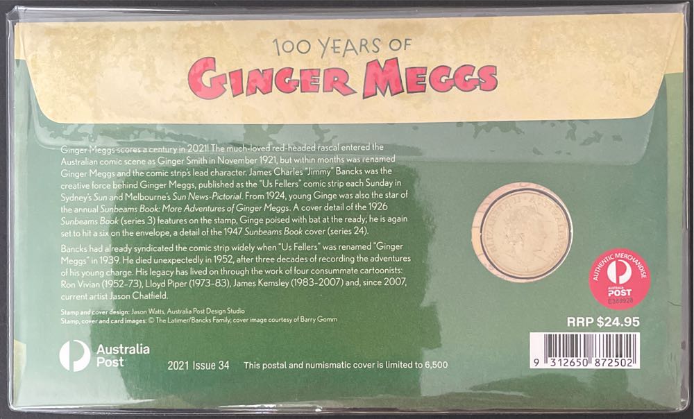 Pnc Australia Ginger Meggs 100 Years 1921 Ram $1 Coloured Coin Of  stamp collectible [Barcode 9312650872502] - Main Image 2