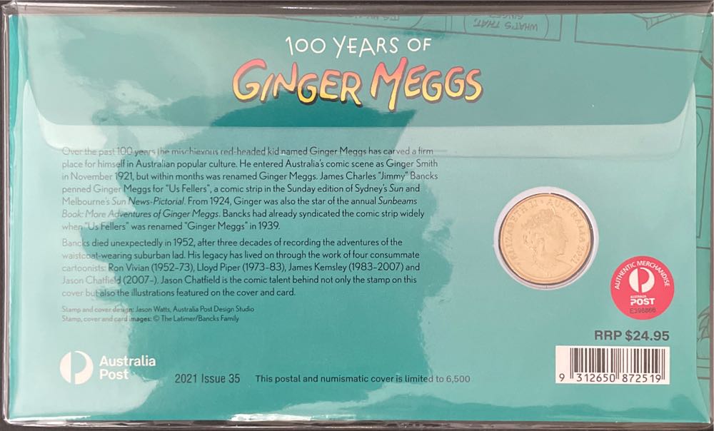Pnc Australia Ginger Meggs 100 Years $1 Of  stamp collectible [Barcode 9312650872519] - Main Image 2