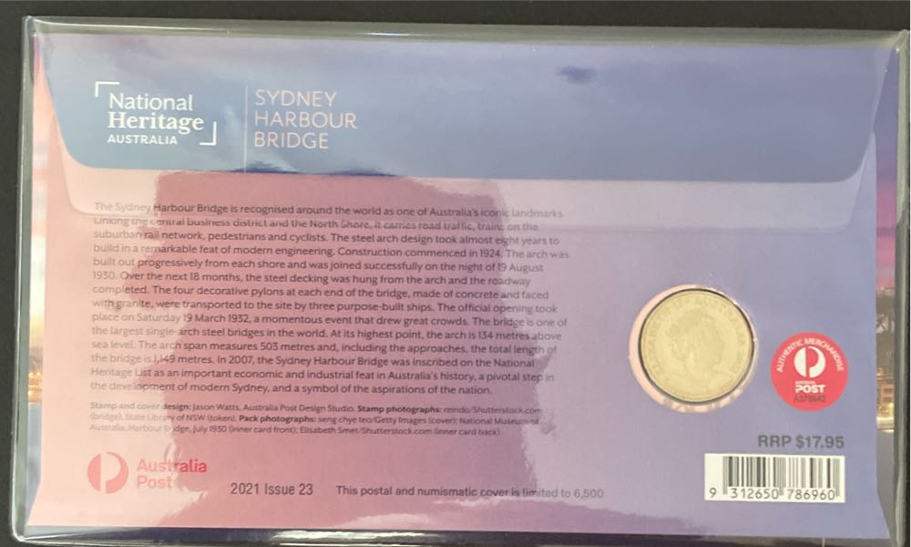 Pnc Australia Sydney Harbour Bridge National Heritage Ram $1 ”s” Coin  stamp collectible [Barcode 9312650786960] - Main Image 2