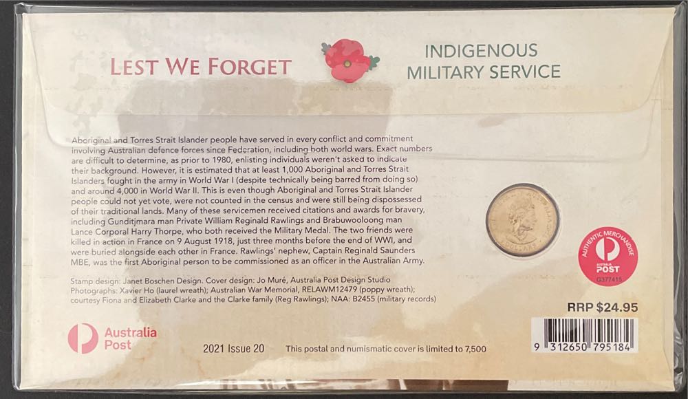 Pnc Australia Indigenous Ram $2 Colour Coin 2022 Remembrance Poppy 443 500 Lest We Forget Military Service  stamp collectible [Barcode 9312650795184] - Main Image 2
