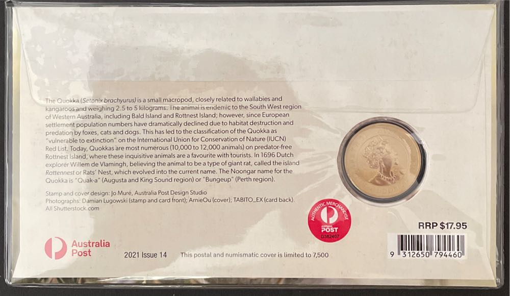 Pnc Australia Quokka Perth Mint $1 Coin  stamp collectible [Barcode 9312650794460] - Main Image 2