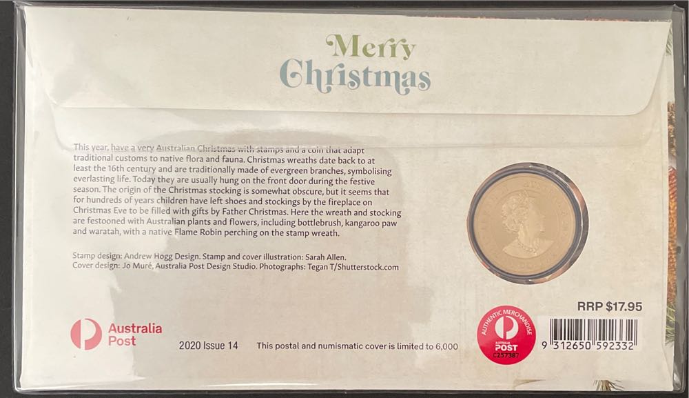 Christmas Pnc Australia Issue 14 Merry Christmas Coin  stamp collectible [Barcode 9312650592332] - Main Image 2