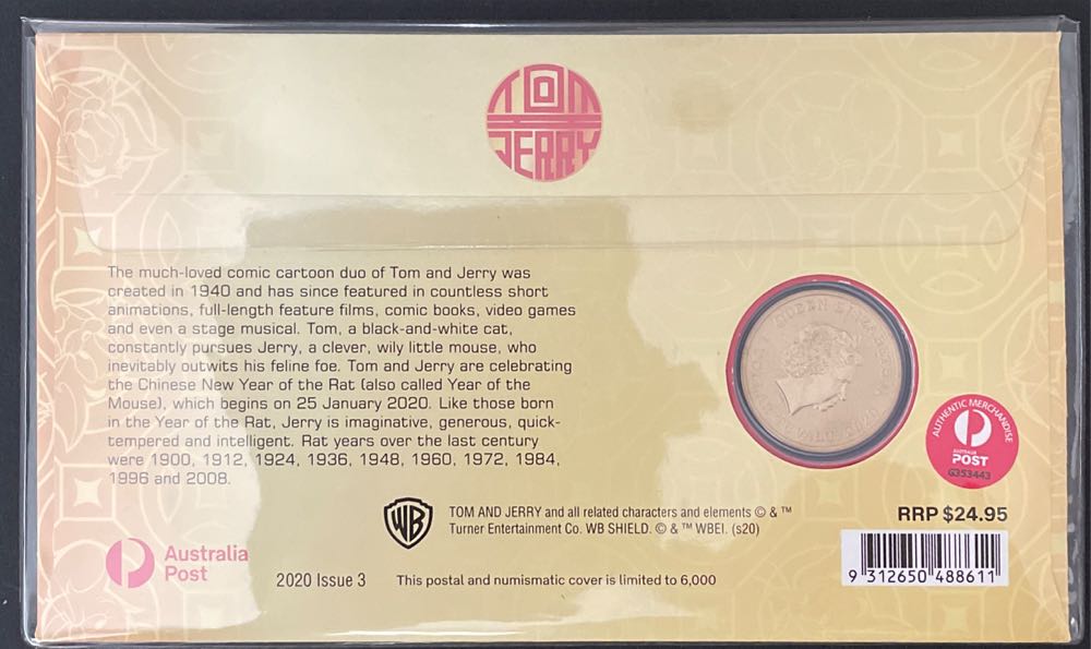 Australia Issue 03 Tom & Jerry Pnc Island Tuvalu And $1 Coin Christmas  stamp collectible [Barcode 9312650488611] - Main Image 2