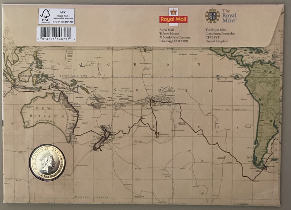 Captain James Cook Endeavour Voyage £2 Pounds Coin Cover  stamp collectible [Barcode 5014721146737] - Main Image 2