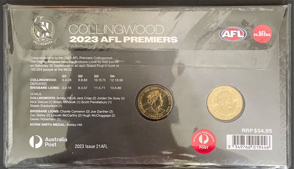 Pnc Australia Collingwood Afl Premiers 2 X Ram  stamp collectible [Barcode 9349766019446] - Main Image 2