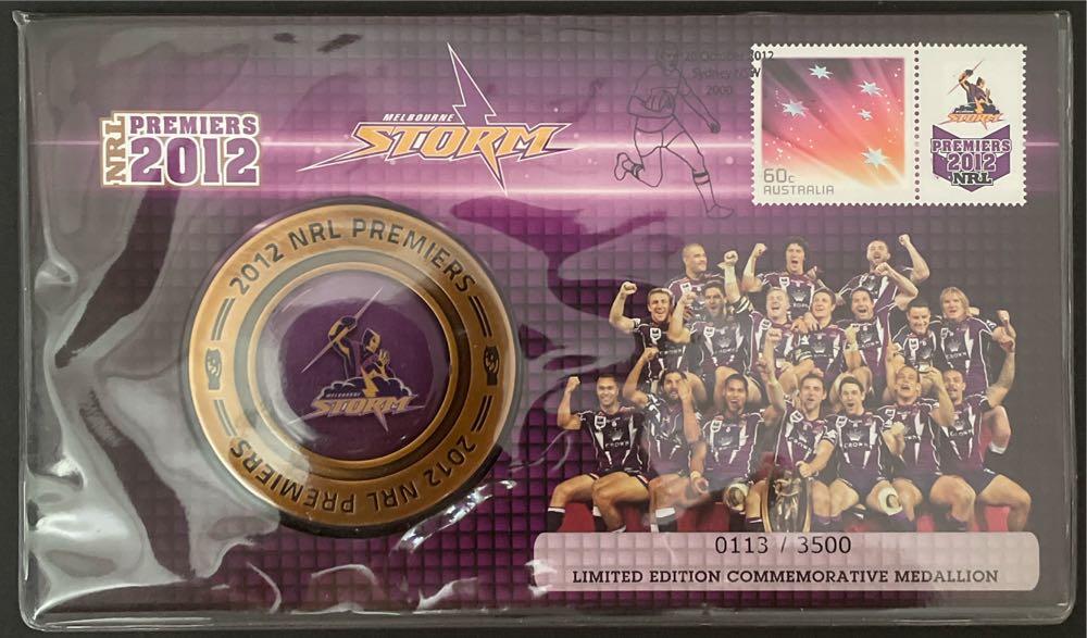 Pnc Australia Melbourne Storm Nrl Premiers Medallion Limited Edition 3500  stamp collectible [Barcode 9312650509798] - Main Image 3