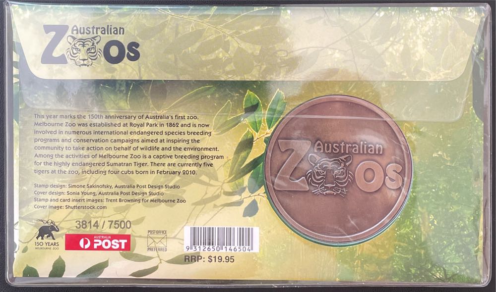 Numbered Pnc Cover: Australian Zoos Sumatran Tiger Medallion Australia Zoo’s Sumatran 7500 Limited Edition No.  stamp collectible [Barcode 9312650146504] - Main Image 2