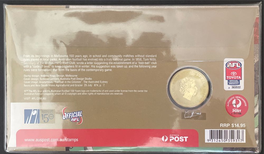 Australian Pnc Australia 150 Years Of Australian Football Perth Mint $1 150 Coin Cover: Afl  stamp collectible [Barcode 9312650359317] - Main Image 2