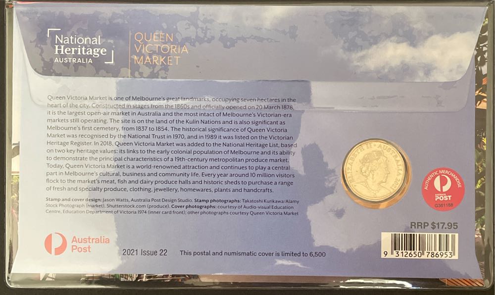 Pnc Australia Queen Victoria Market National Heritage Ram $1 ”q” Coin  stamp collectible [Barcode 9312650786953] - Main Image 2