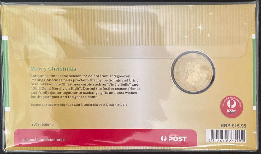 Christmas Pnc Cover: Merry Christmas Perth Mint $1 Coloured Coin Australia Issue 13  stamp collectible [Barcode 9312650263492] - Main Image 2