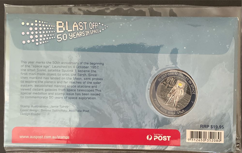 Pnc Australia Blast Off! 50 Years In Space Medallion Limited Edition 10000  stamp collectible [Barcode 9312650352080] - Main Image 2