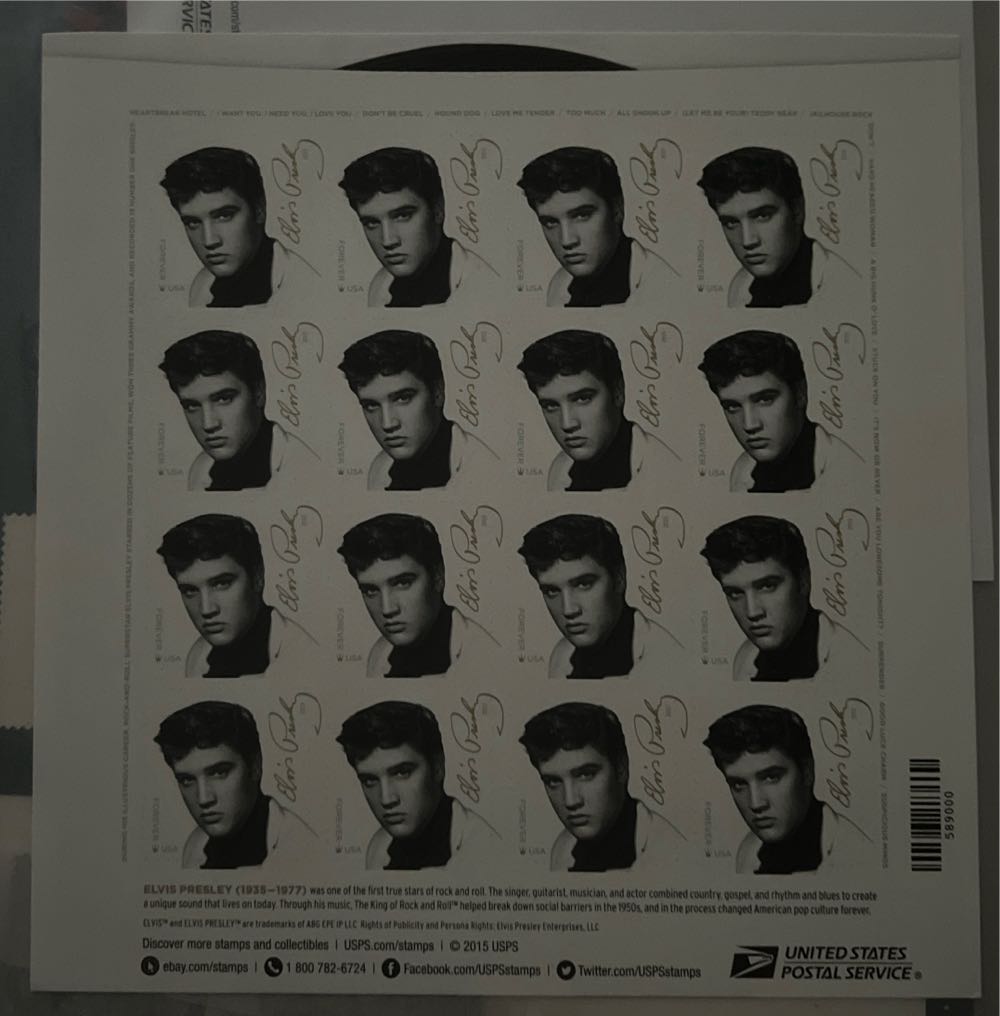 Elvis Forever ELVIS PRESLEY 2015 USPS Music Icon 32 FOREVER STAMPS Die Cut 2 FULL SHEETS OF 16  stamp collectible - Main Image 2