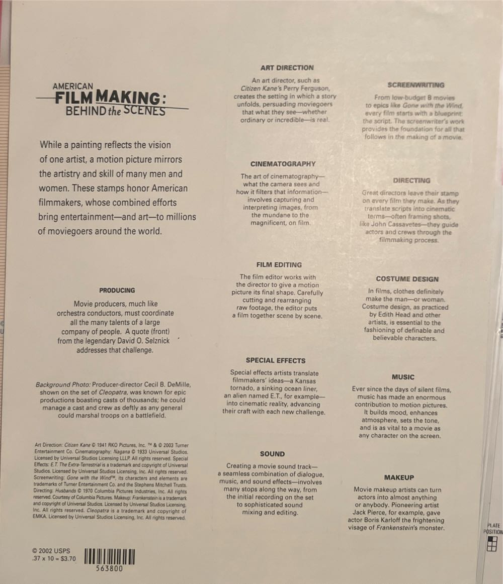 American Film Making Behind Tge. Scenes  stamp collectible - Main Image 2