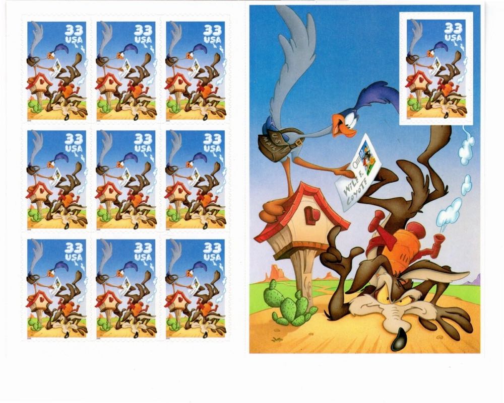 US Stamps SC# 3391 Road Runner & Wile E Coyote 33c Sheet of 10 Looney Tunes Road Runner And Wil E Coyote  stamp collectible - Main Image 2