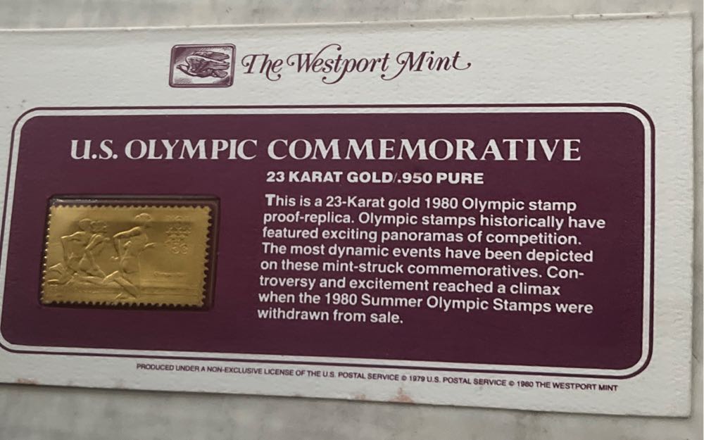 US Olympic Commemoritive 23 Carat Gold  stamp collectible - Main Image 2