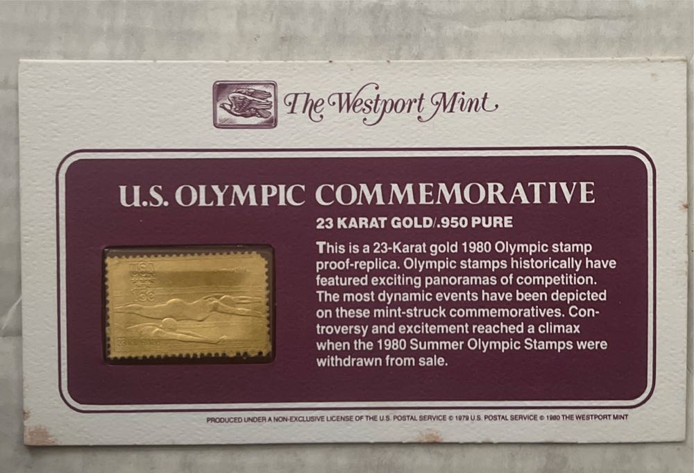 US Olympic Commemoritive 23 Carat Gold  stamp collectible - Main Image 3