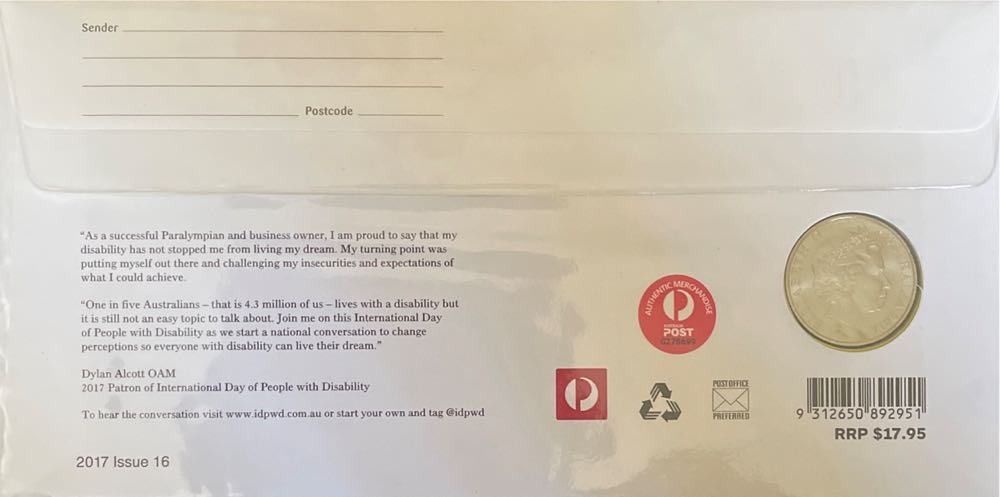 Pnc Australia International Day People With Disability Ppe Ram 20c Coin  stamp collectible [Barcode 9312650892951] - Main Image 2