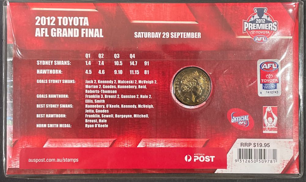 Swans Pnc Australia Sydney Swans Afl Premiers Ram $1 Edition 15000 Limited Coin Coin. Australian  stamp collectible [Barcode 9312650509781] - Main Image 2