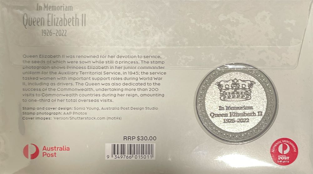 Pnc Australia Qeii In Memoriam Devotion To Service Medallion L E # 313 2022  stamp collectible [Barcode 9349766015011] - Main Image 2