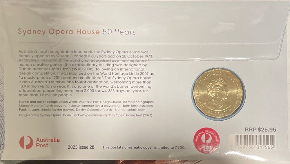 Pnc Australia Sydney Opera House 50 Years Ram 50c Coin Envelope Privy Mark  stamp collectible [Barcode 9349766017565] - Main Image 2