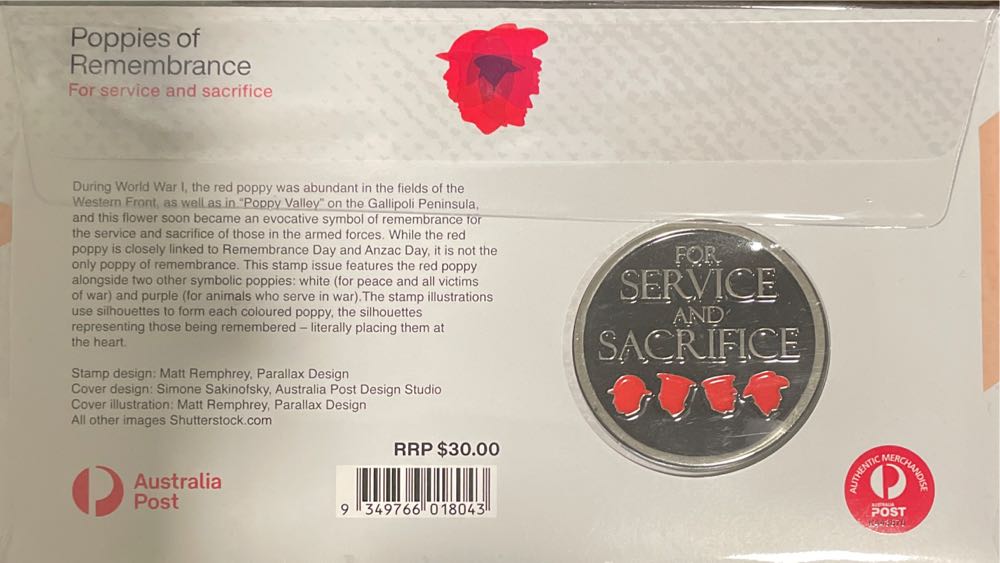 Pnc Australia Poppies Of Remembrance For Service & Sacrifice Medallion Limited Edition #  stamp collectible [Barcode 9349766018043] - Main Image 2