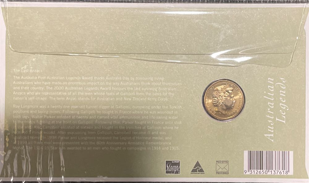 Legends Australia Australian Legends Pnc Day The Last Anzacs $1 Coin Ram  stamp collectible [Barcode 9312650137618] - Main Image 2