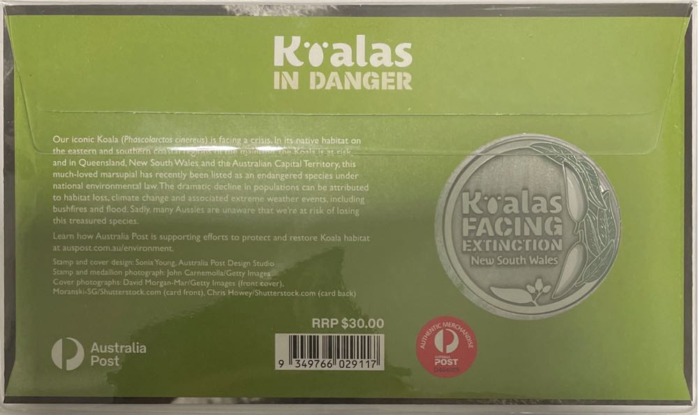 Pnc Australia Koalas In Danger Nsw Medallion Limited Edition # 702 3000  stamp collectible [Barcode 9349766029117] - Main Image 2