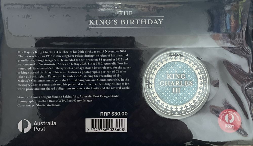 Pnc Australia The King’s Birthday Hm Charles Iii Medallion Limited Ed Birthday Of His Majesty King Charles  stamp collectible [Barcode 9349766028608] - Main Image 2