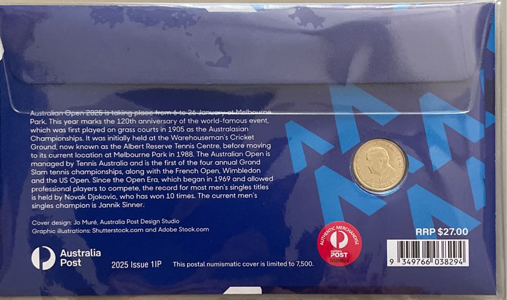 Australian Open Tennis Coin Men’s $2 Pnc Australia And  stamp collectible [Barcode 9349766038294] - Main Image 2