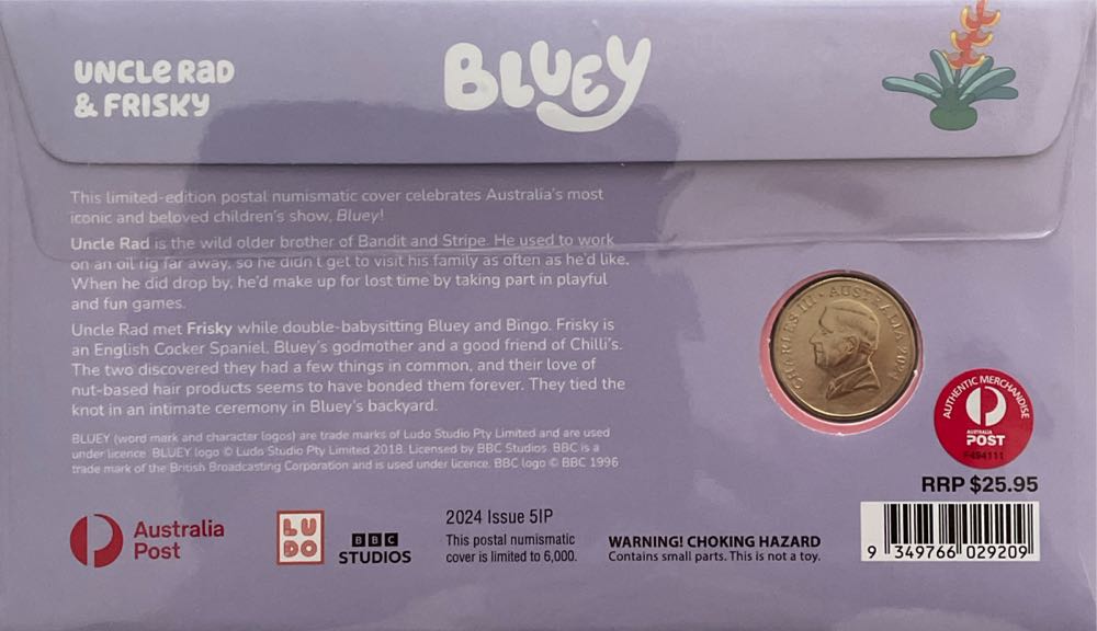 Rad & Frisky Bluey Pnc Uncle $1 Coin  stamp collectible [Barcode 9349766029209] - Main Image 2