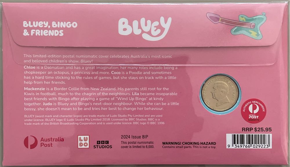 New: Bluey Pnc $1 Privy Mark Uncirculated Coin Bluey Bingo & Friends  stamp collectible [Barcode 9349766029223] - Main Image 2