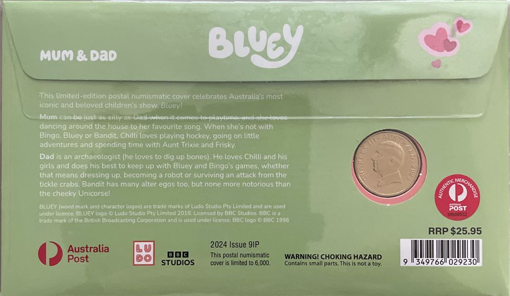 Pnc Australia Bluey Mum & Dad Ram $1 Dollar Buck Envelope Privy Mark Coin  stamp collectible [Barcode 9349766029230] - Main Image 2